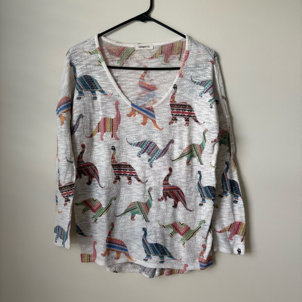 Ginger G Multicolor Dinosaur print Knit Top size Large